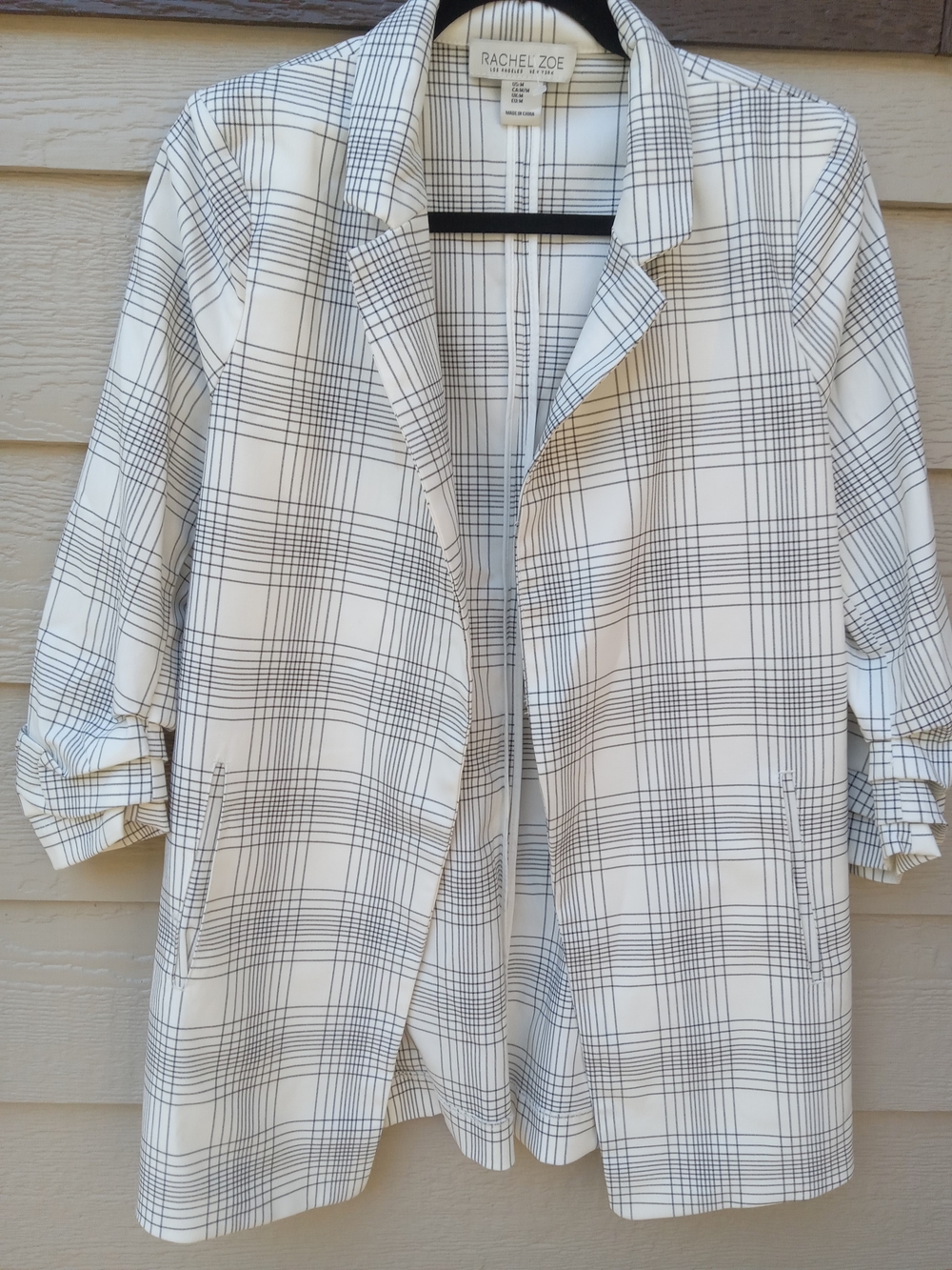 Rachel Zoe White Plaid Lightweight Blazer Medium